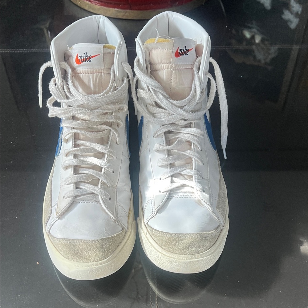 Nike White and Blue High-Tops blazers.  mens size 13 . in used condition.